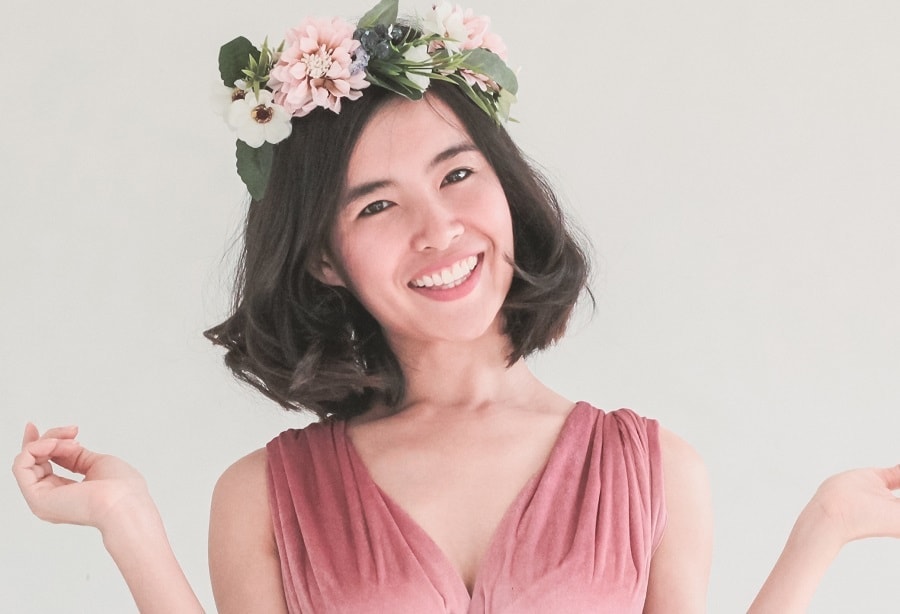 Asian bridesmaid with medium hair