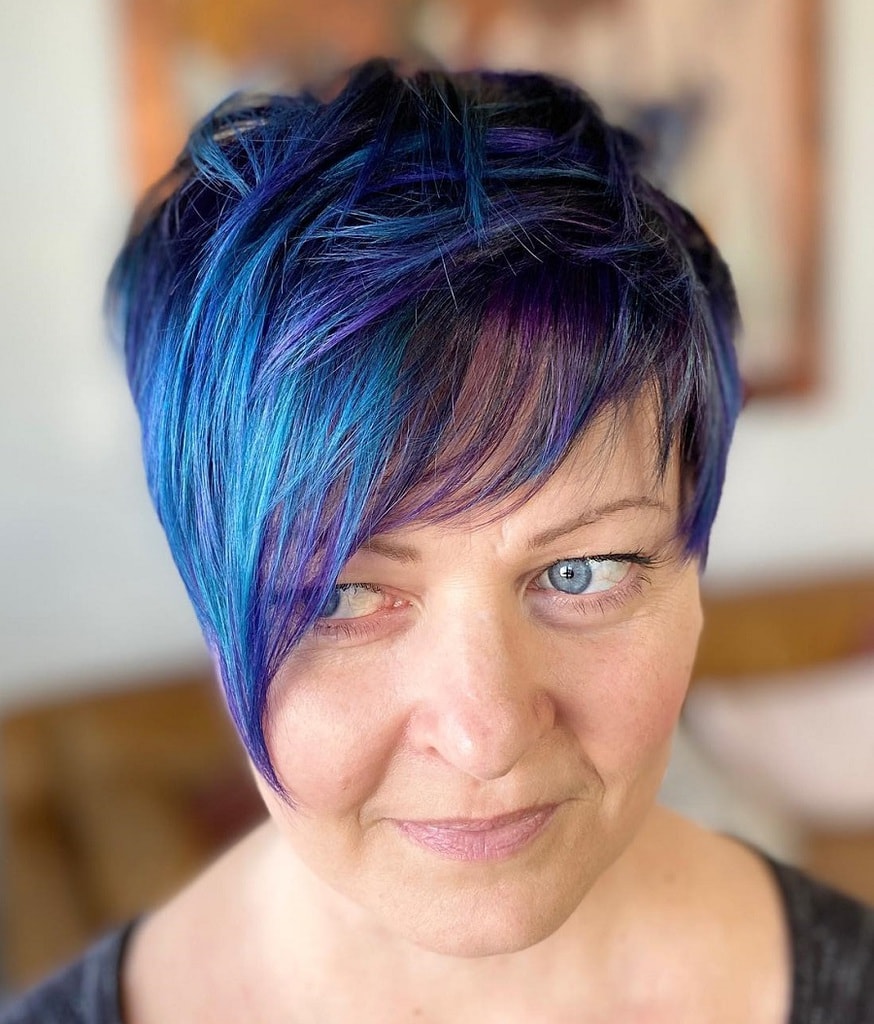 blue and purple pixie cut