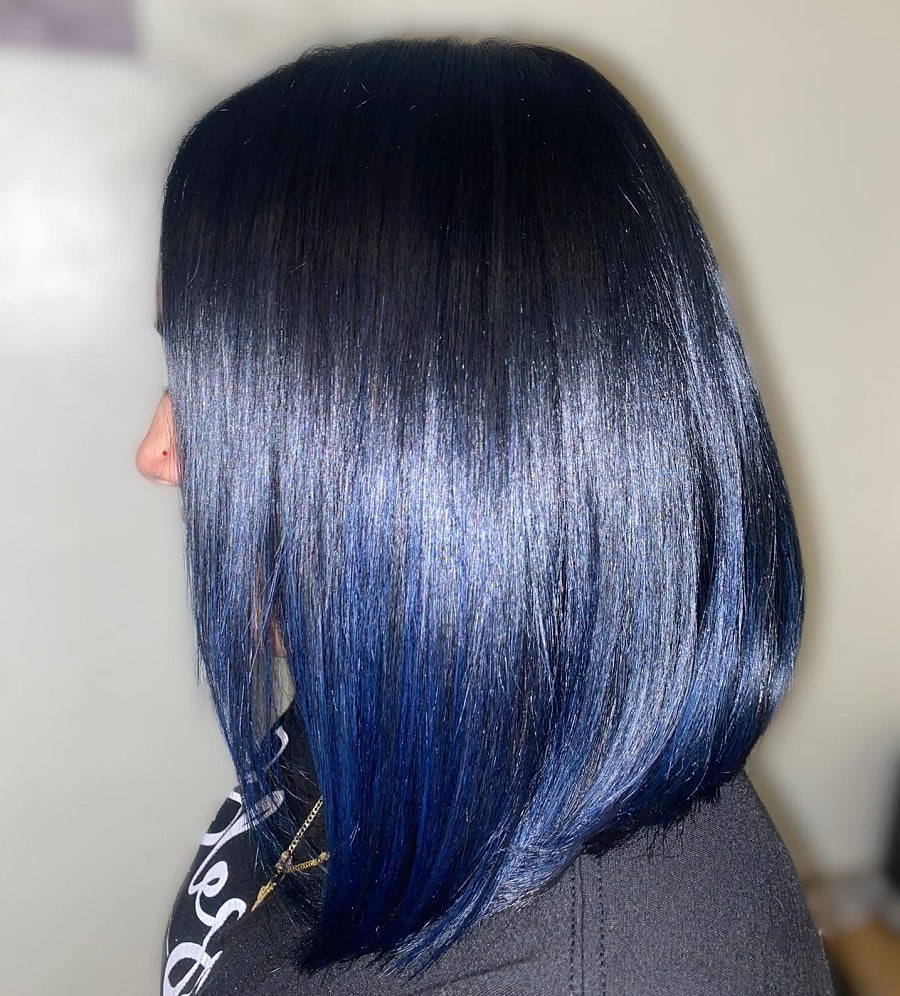 blue black long bob