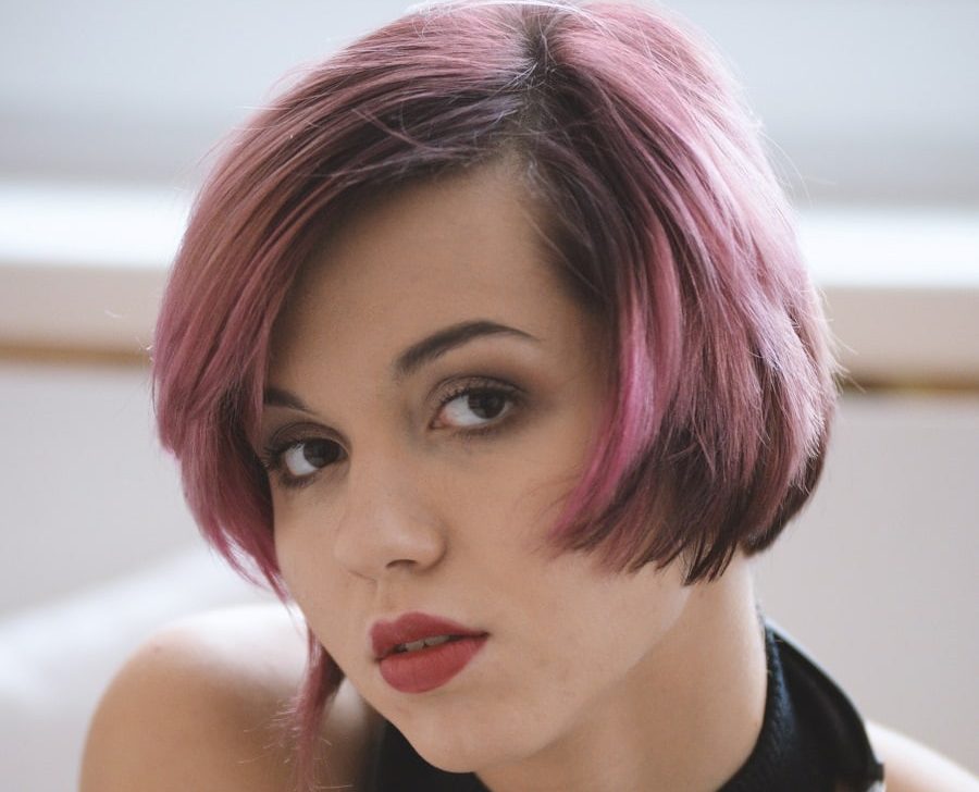 short bob with burgundy highlights