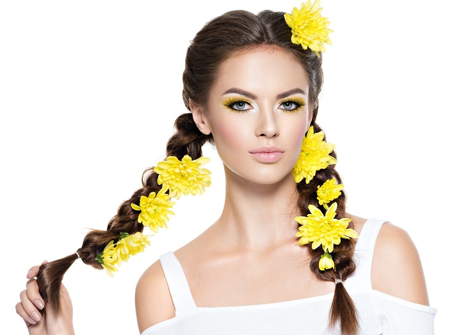 braided pigtails with chocolate brown hair