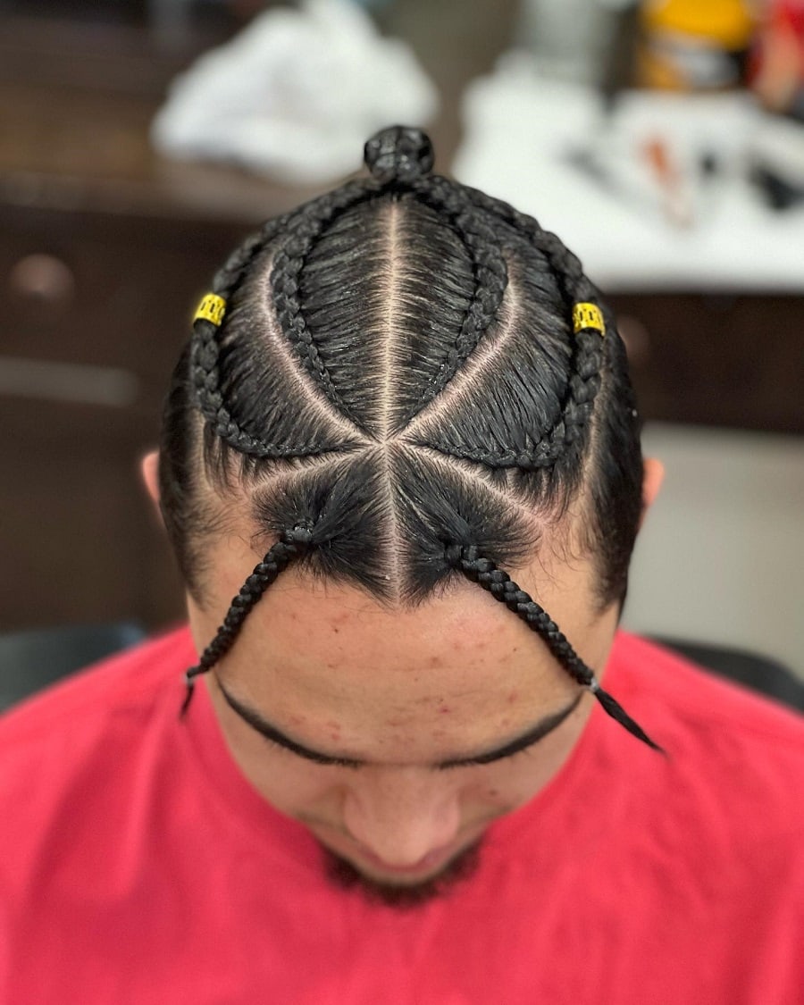 man bun braids with beads