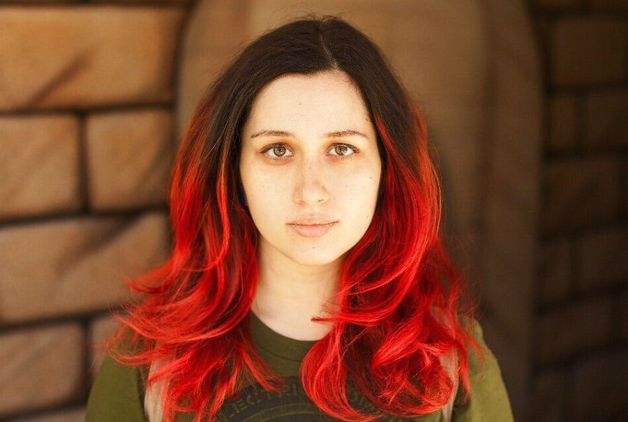 bright red ombre long bob