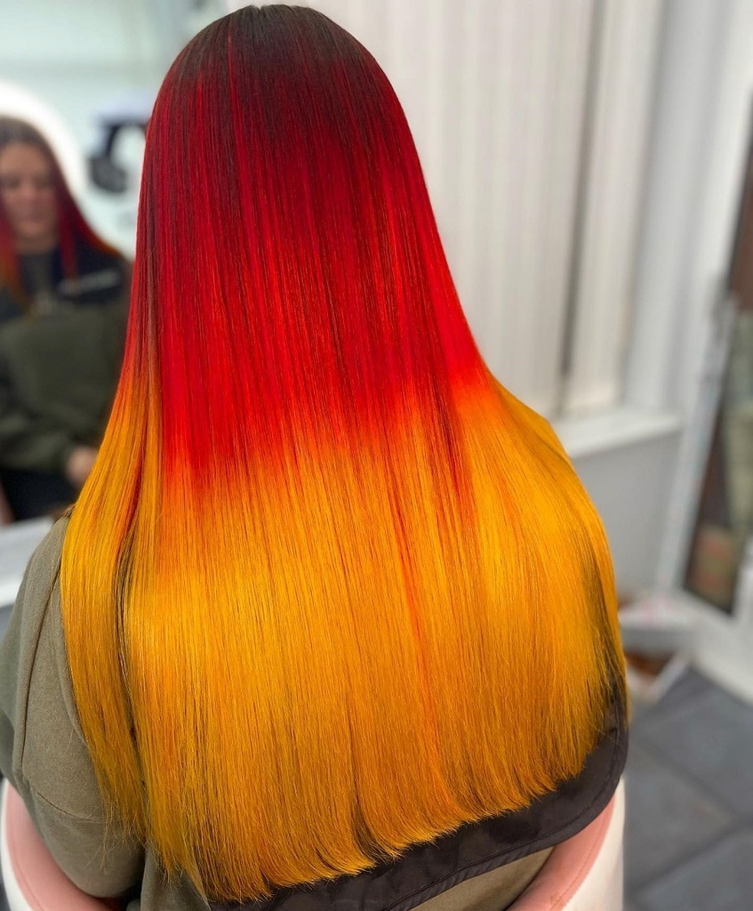 bright red to yellow ombre hair