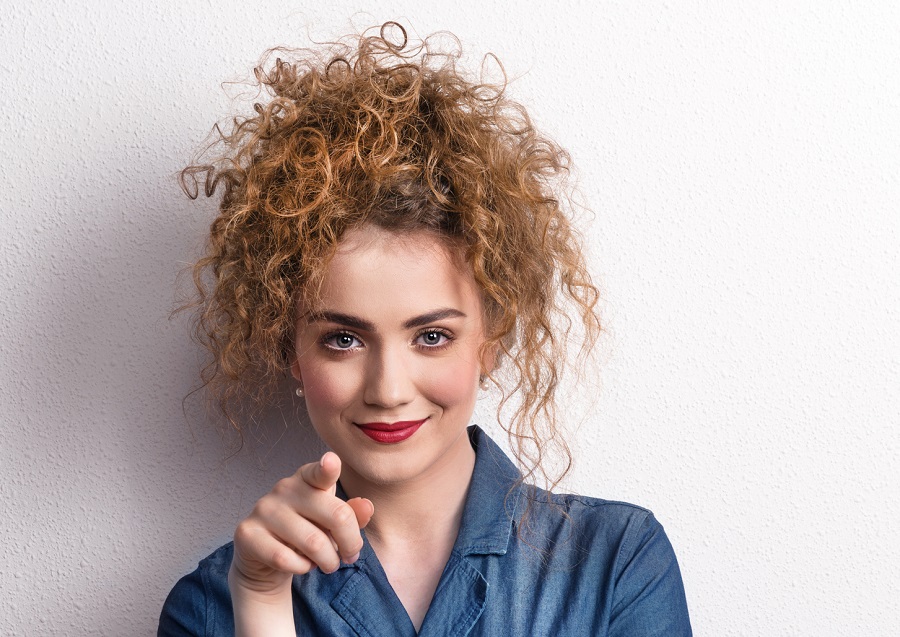 curly updo with caramel brown hair