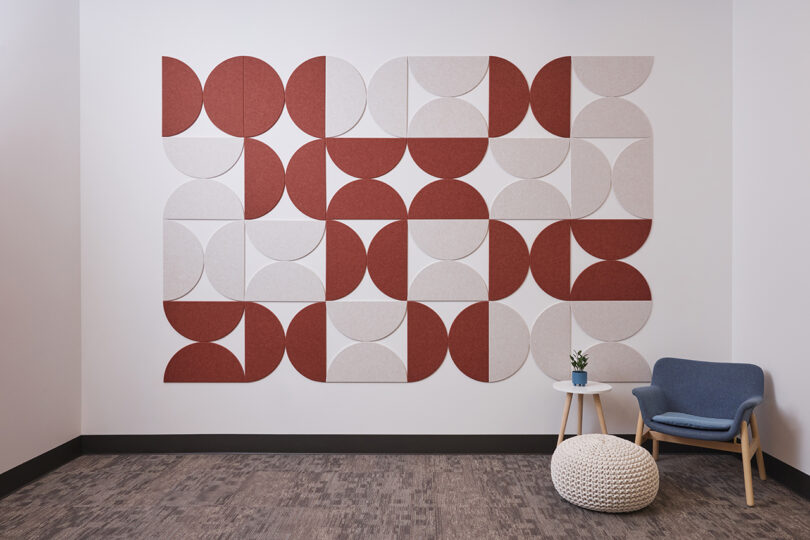 light grey and rust colored felt acoustic wall tiles