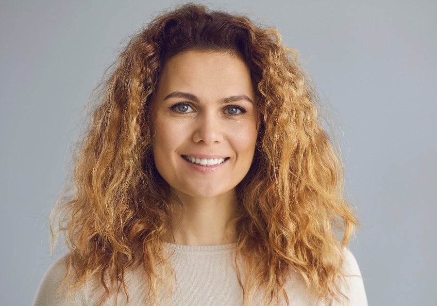 curly golden brown hair