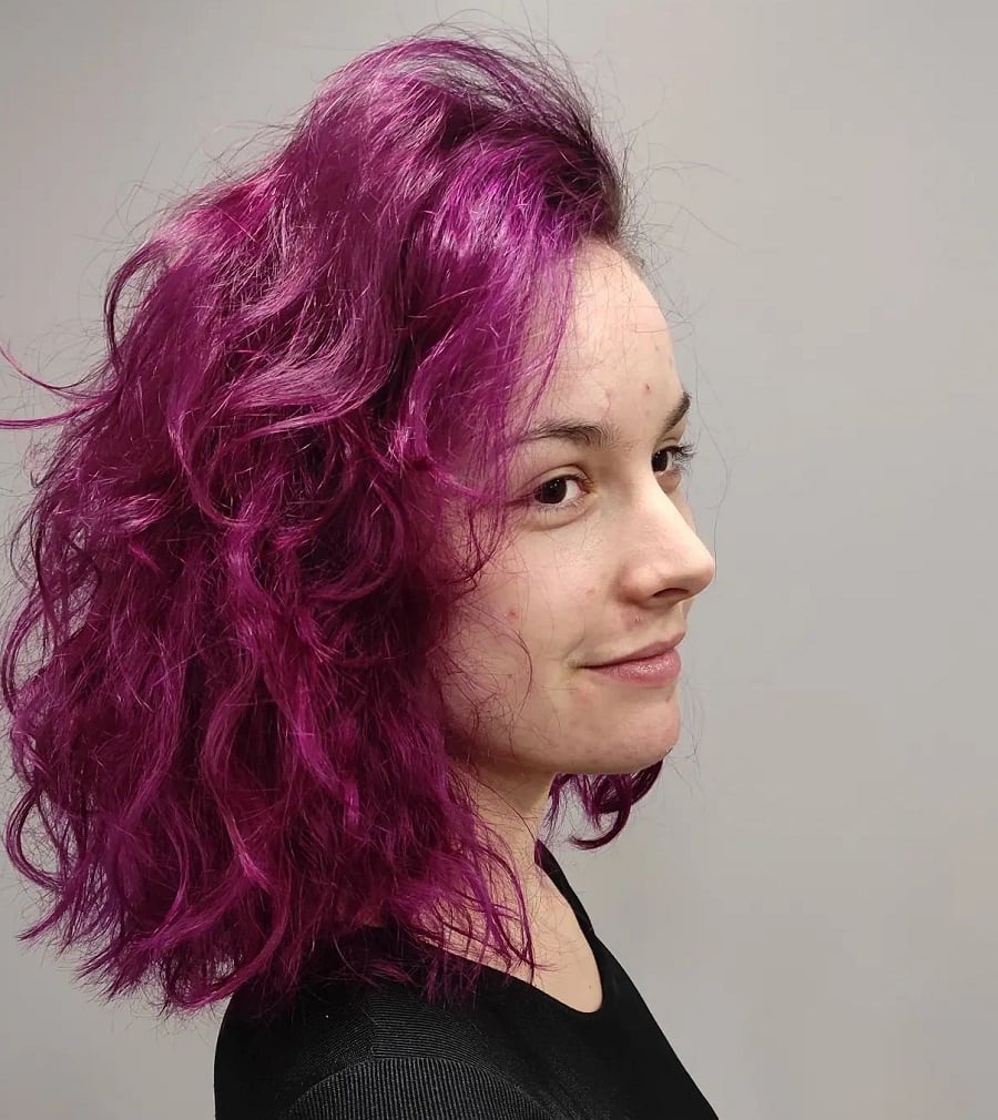 dark magenta long bob