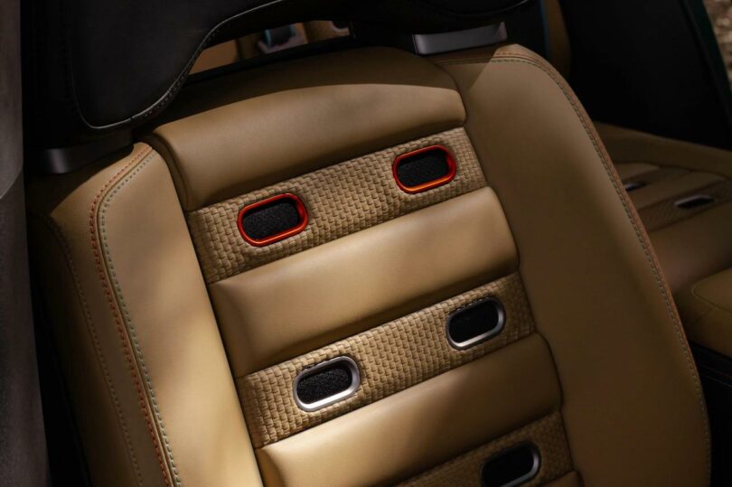 details of tan car seat