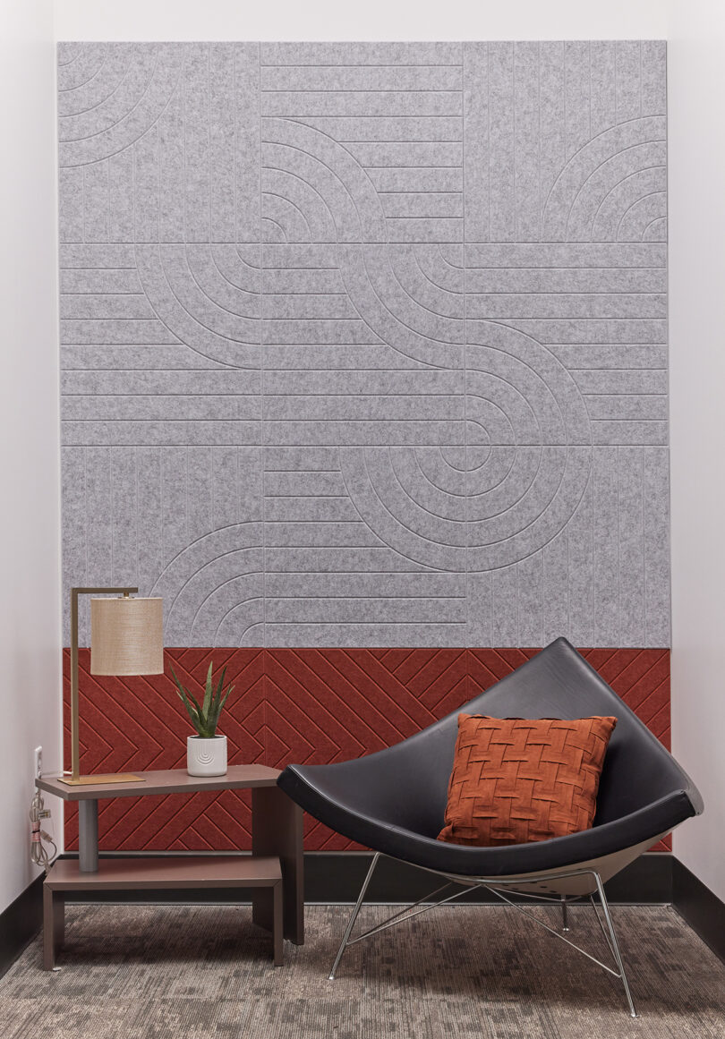 light grey and rust acoustic wall tiles