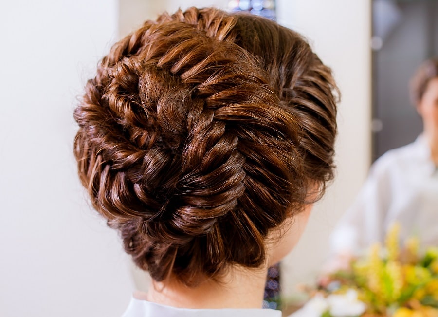 fishtail braided bun for prom