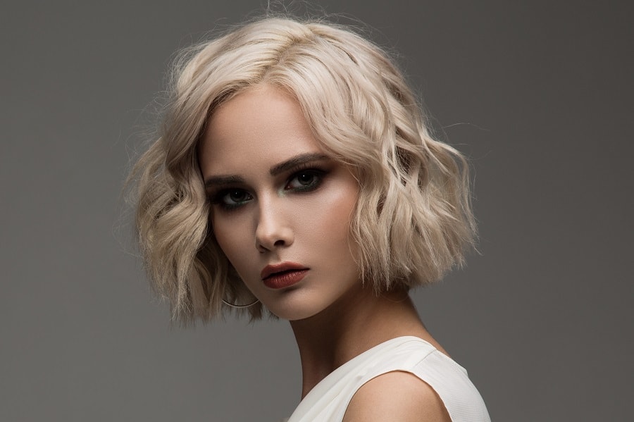 thick and short blonde wavy bob