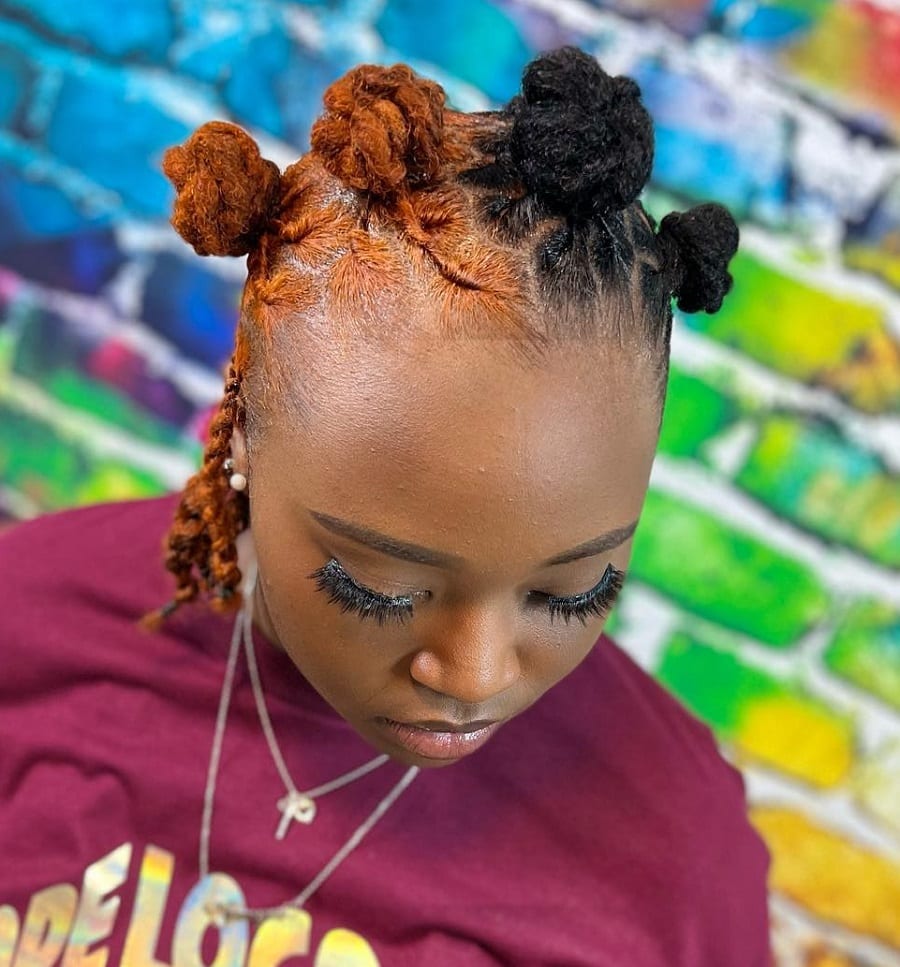 half and half hairstyle with bantu knots