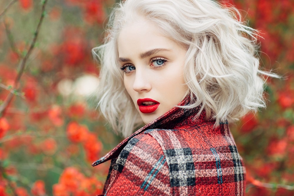 woman with icy platinum blonde hair