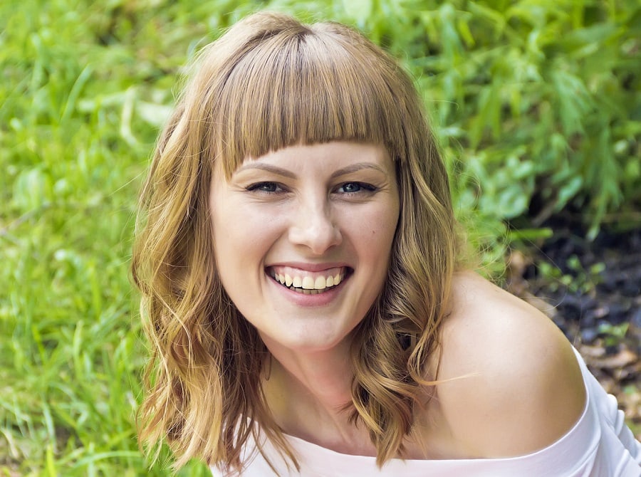 light mushroom brown hair with bangs