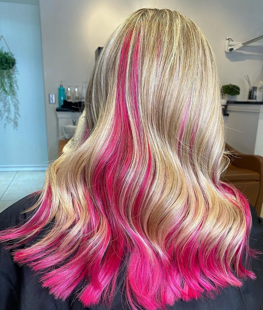 magenta pink and blonde hair