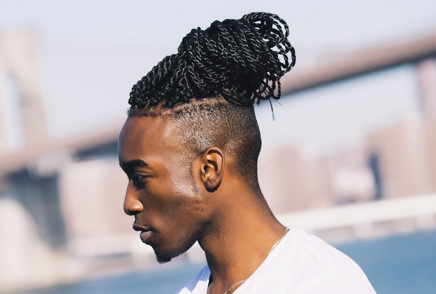 man bun twist braids with shaved side