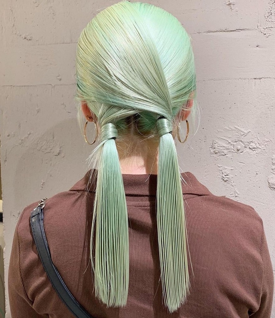 mint green pigtails