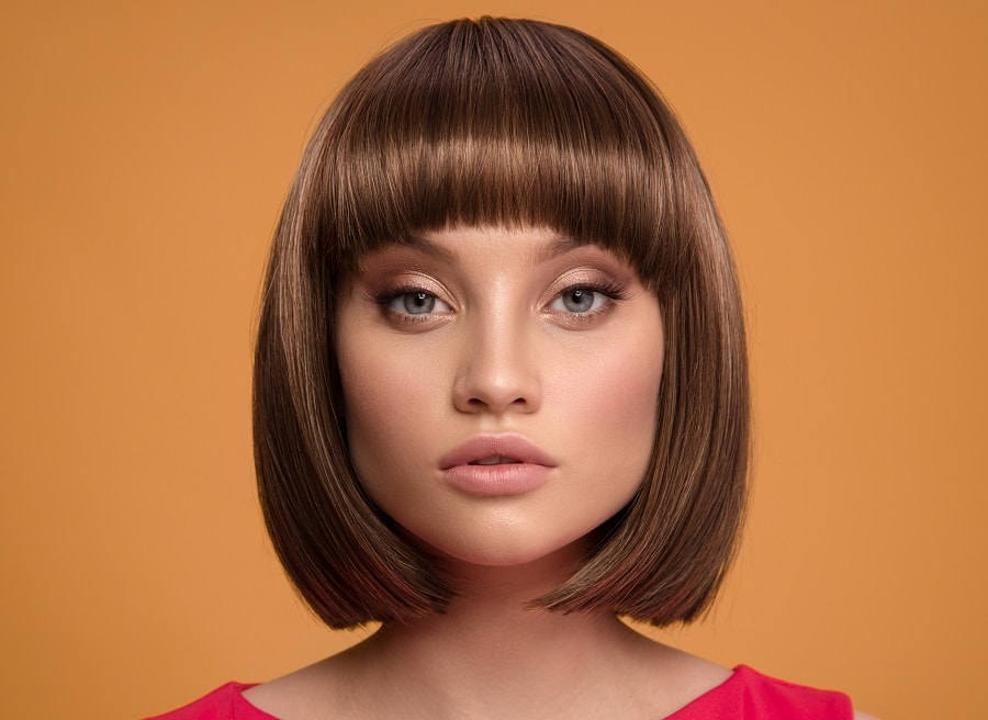 mushroom brown bob with bangs