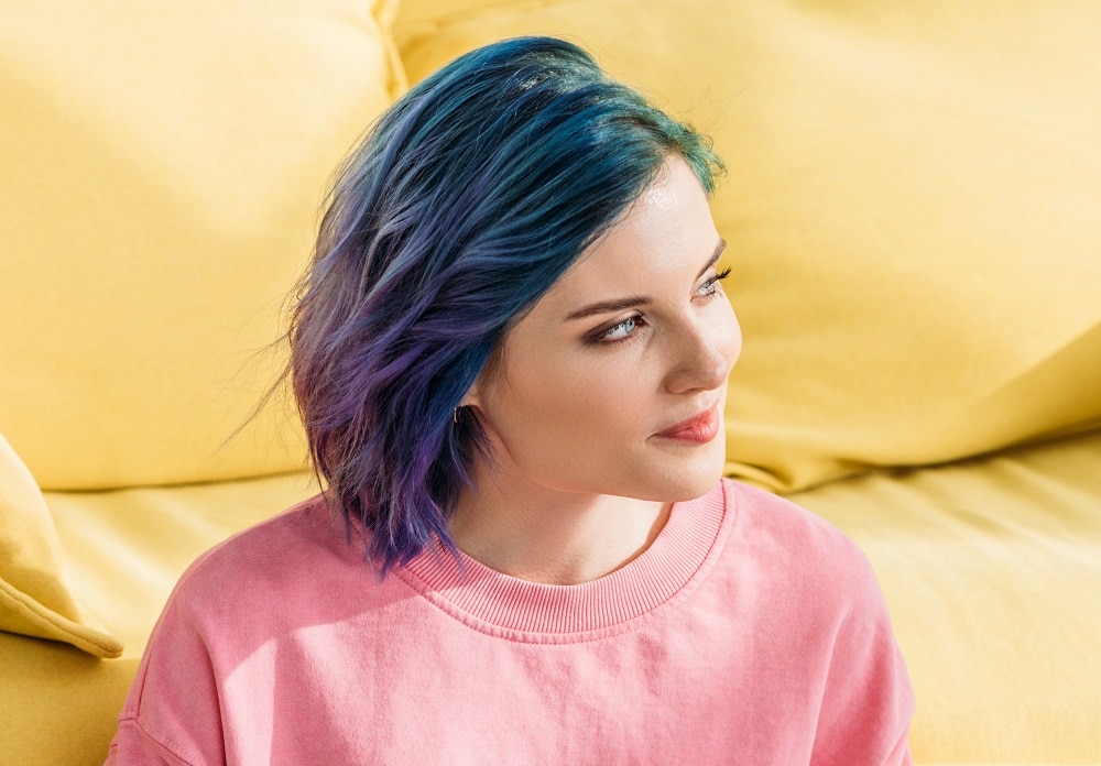 purple colored ombre bob