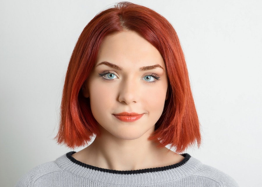 red bob for blue eyes and fair skin