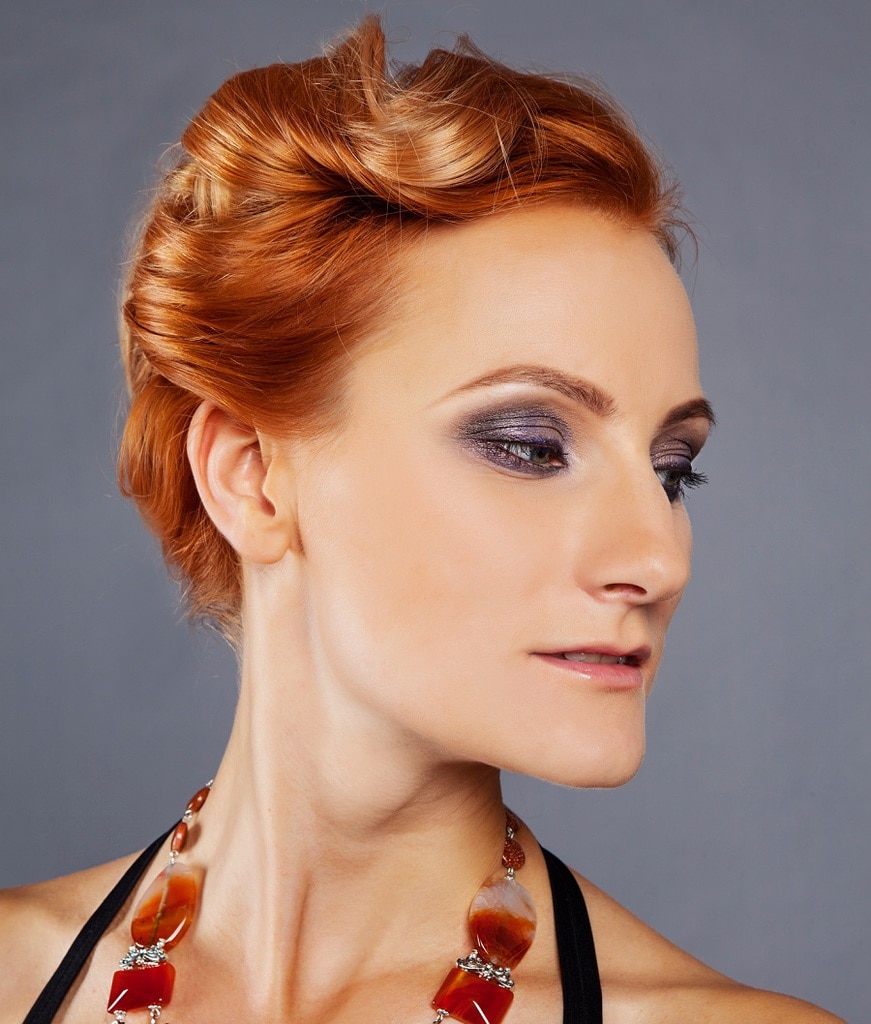 red hair updo for diamond face shape