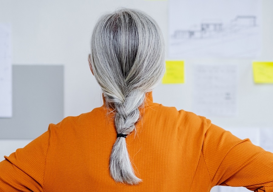 salt and pepper hair with braid