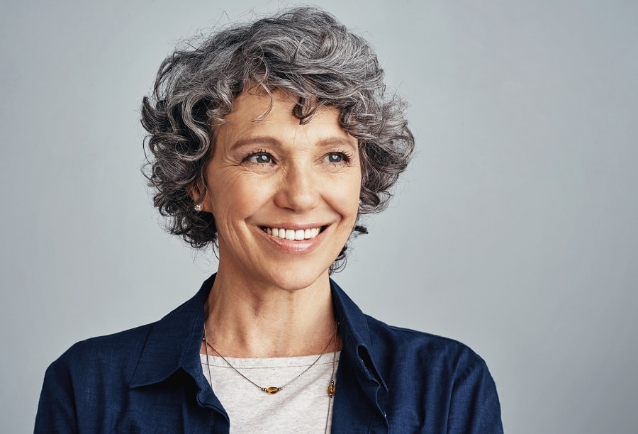 short short curly salt and pepper hair