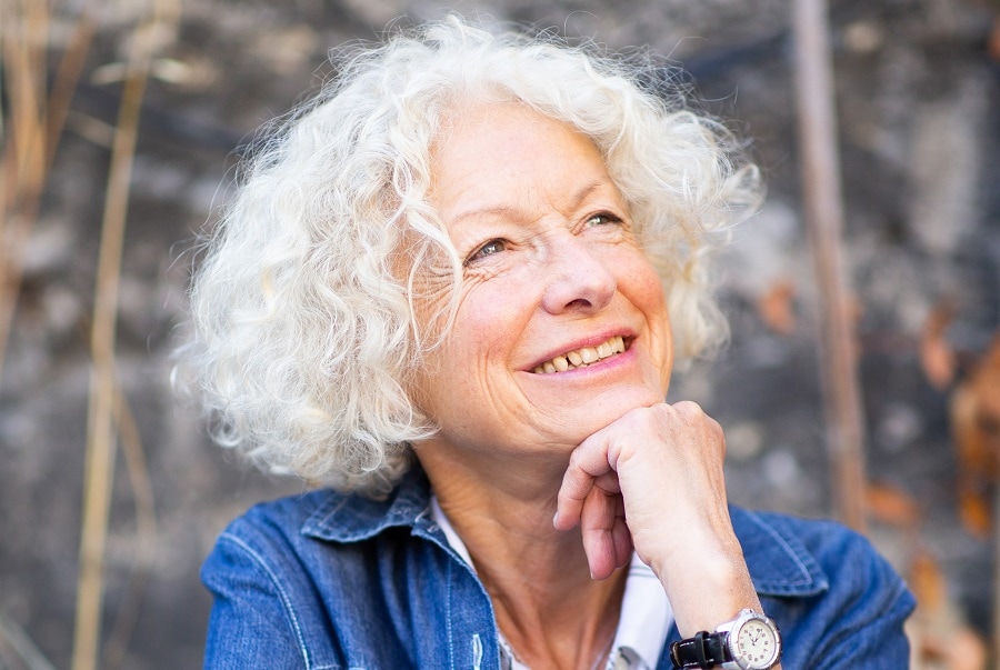 short curly white bob for women over 60