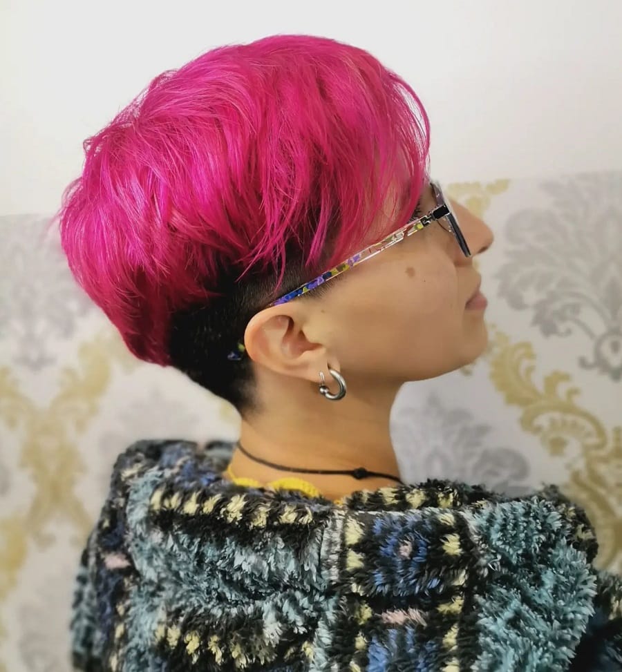 short magenta pixie cut