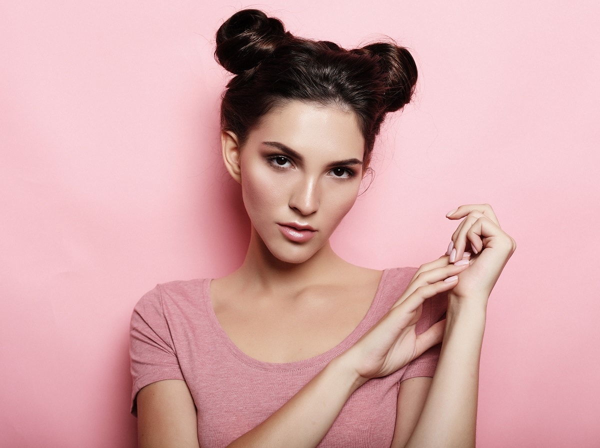 space buns for brunette hair