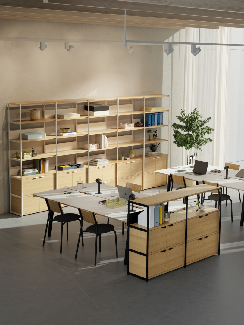 modular shelving systems in an office